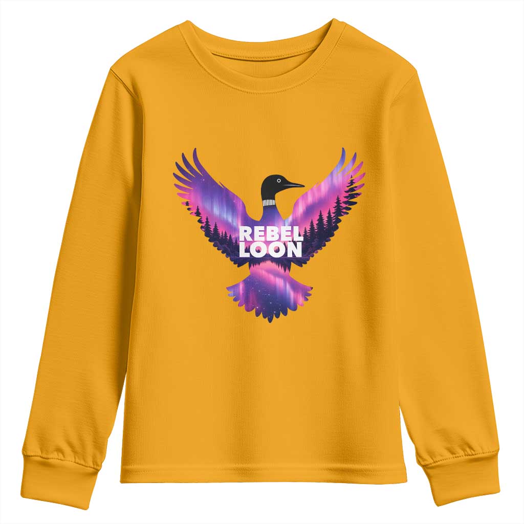 Rebel Loon Aurora Northern Lights Youth Sweatshirt Minnesota Night Sky Politcal Resistance TS02 Gold Print Your Wear