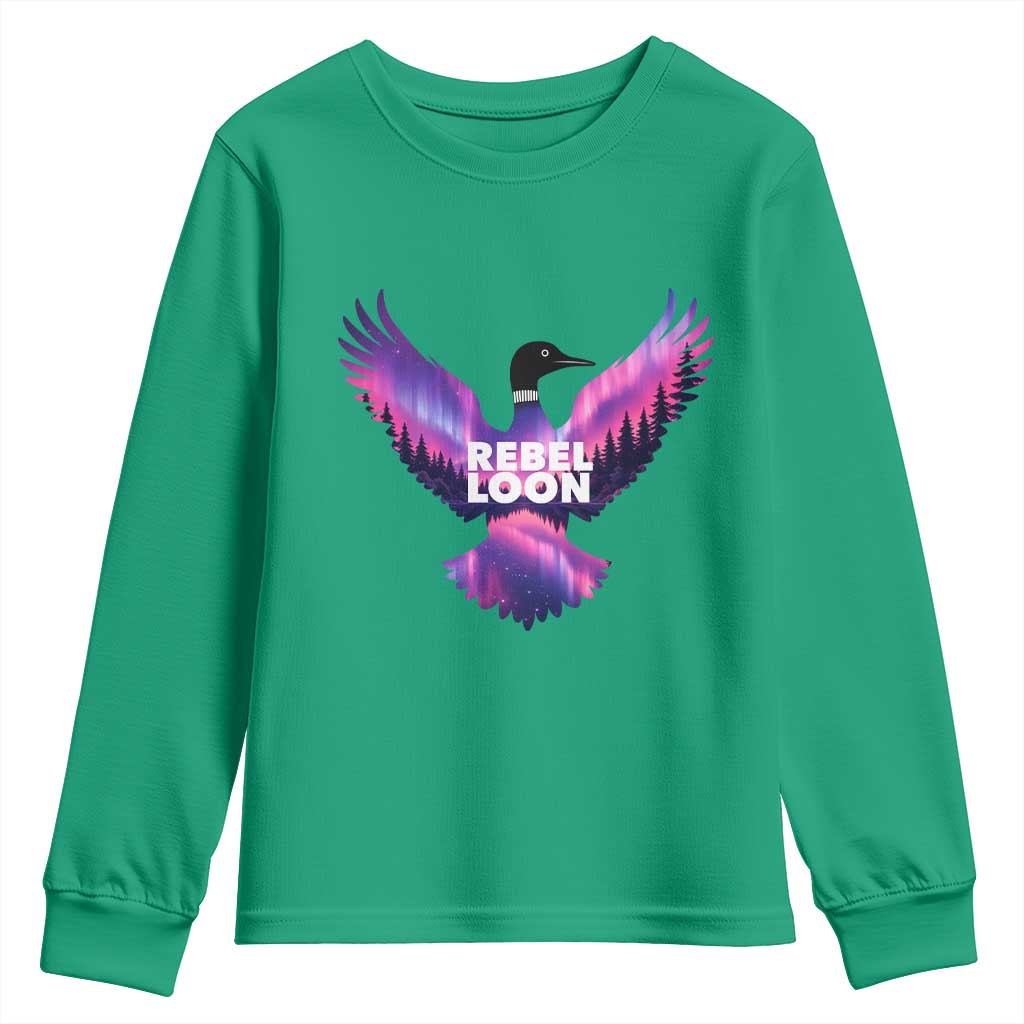 Rebel Loon Aurora Northern Lights Youth Sweatshirt Minnesota Night Sky Politcal Resistance TS02 Irish Green Print Your Wear