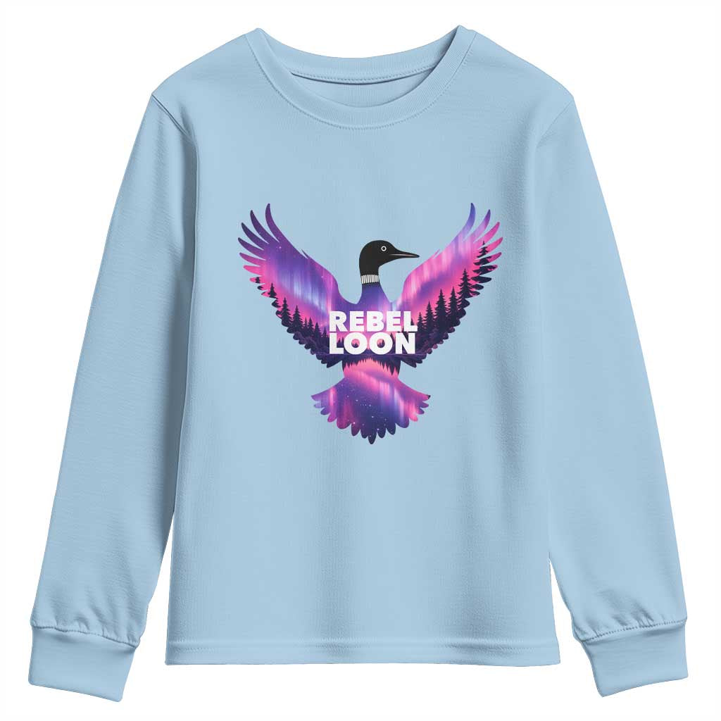 Rebel Loon Aurora Northern Lights Youth Sweatshirt Minnesota Night Sky Politcal Resistance TS02 Light Blue Print Your Wear