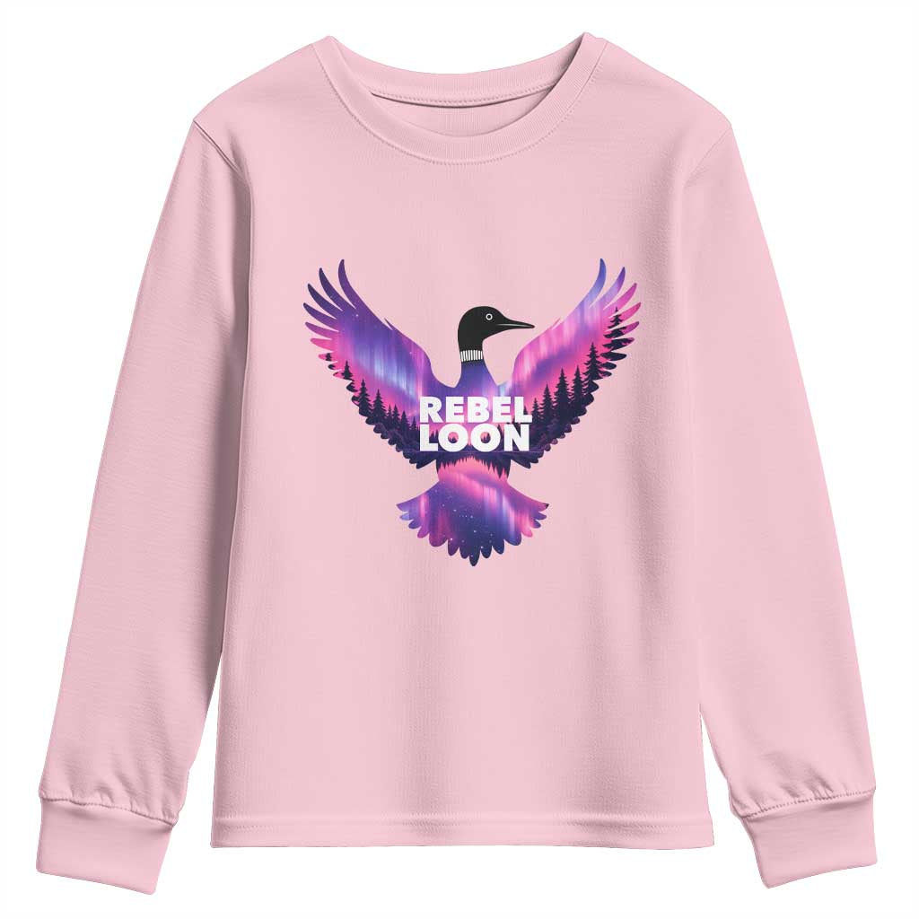 Rebel Loon Aurora Northern Lights Youth Sweatshirt Minnesota Night Sky Politcal Resistance TS02 Light Pink Print Your Wear