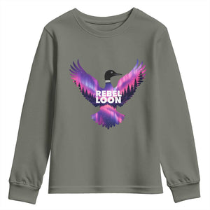 Rebel Loon Aurora Northern Lights Youth Sweatshirt Minnesota Night Sky Politcal Resistance TS02 Military Green Print Your Wear