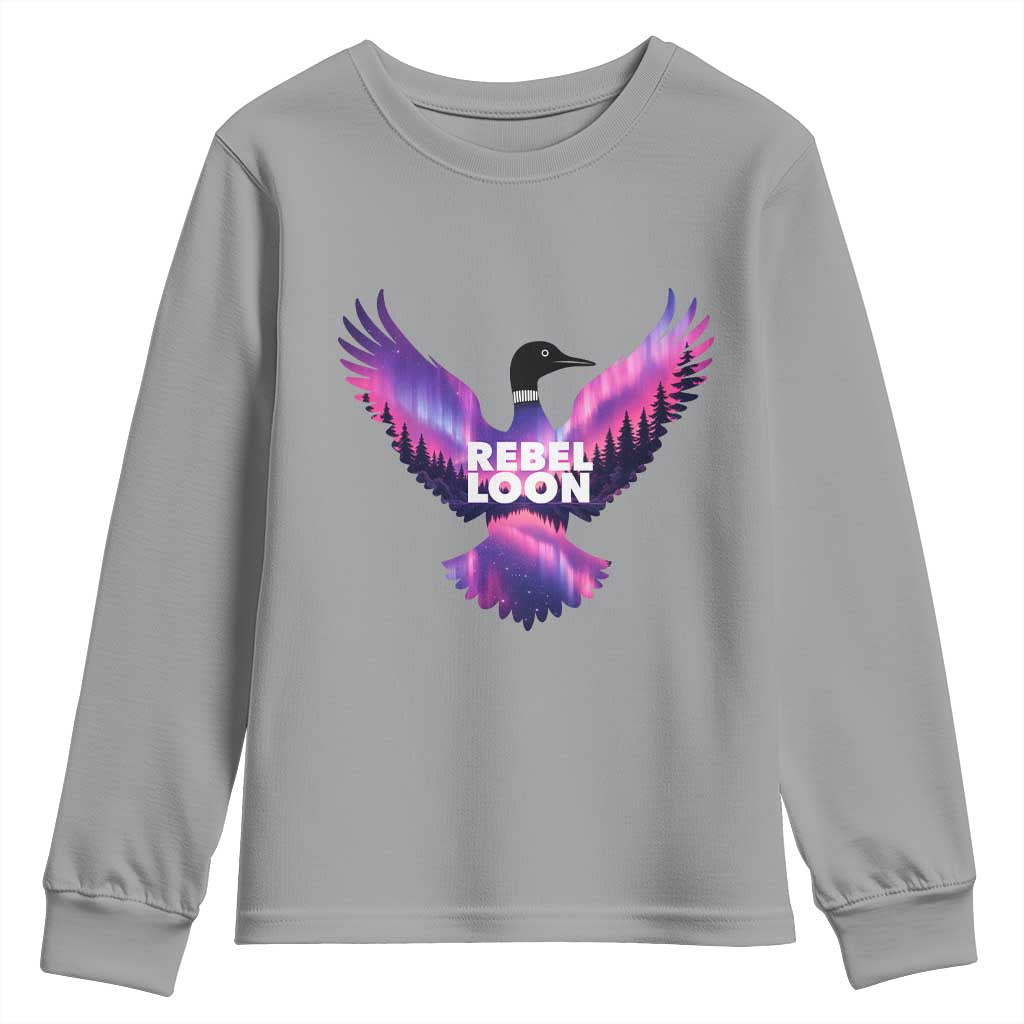 Rebel Loon Aurora Northern Lights Youth Sweatshirt Minnesota Night Sky Politcal Resistance TS02 Sport Gray Print Your Wear