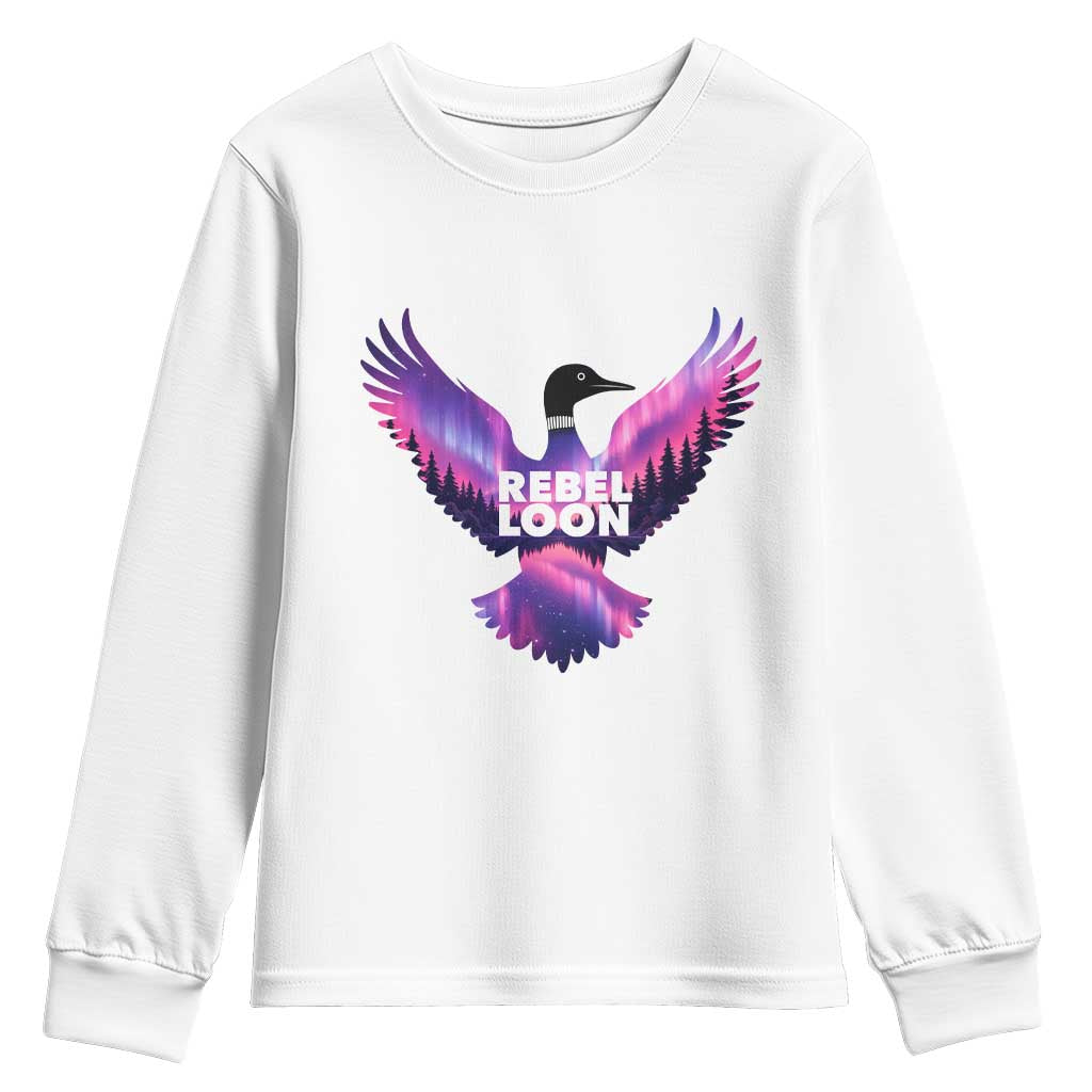 Rebel Loon Aurora Northern Lights Youth Sweatshirt Minnesota Night Sky Politcal Resistance TS02 White Print Your Wear
