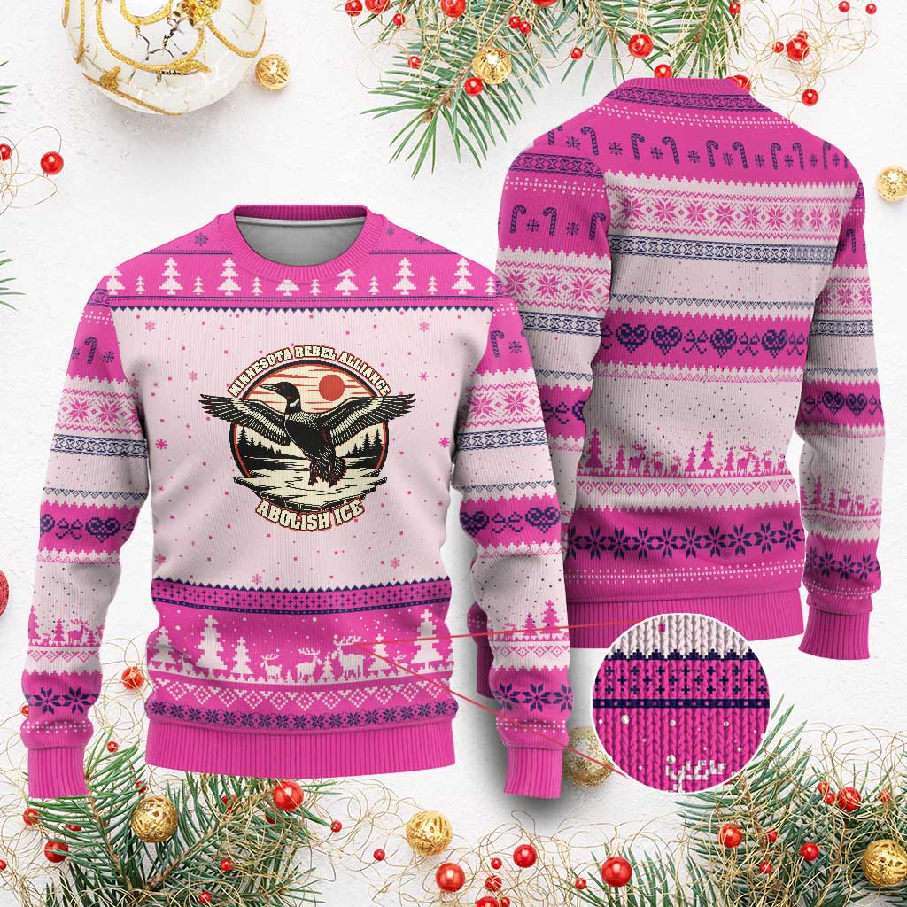 Minnesota Rebel Alliance Loon Ugly Christmas Sweater Abolish Ice Protest TS02 Hot Pink Print Your Wear