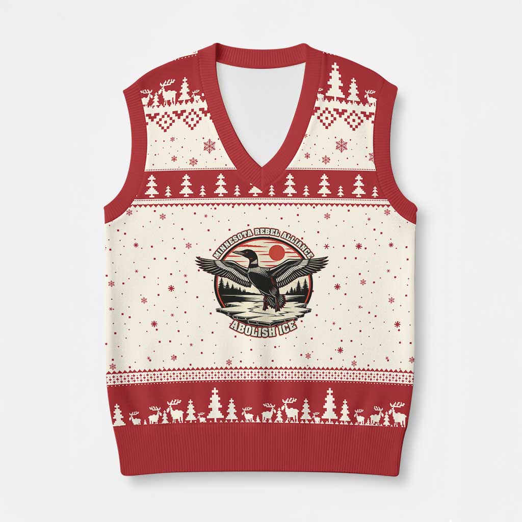 Minnesota Rebel Alliance Loon V-Neck Knit Sweater Vest Abolish Ice Protest TS02 Beige Red Print Your Wear