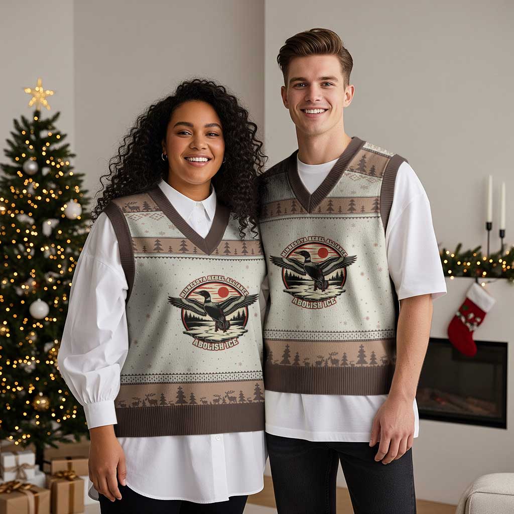 Minnesota Rebel Alliance Loon V-Neck Knit Sweater Vest Abolish Ice Protest TS02 Mocha Mousse Print Your Wear
