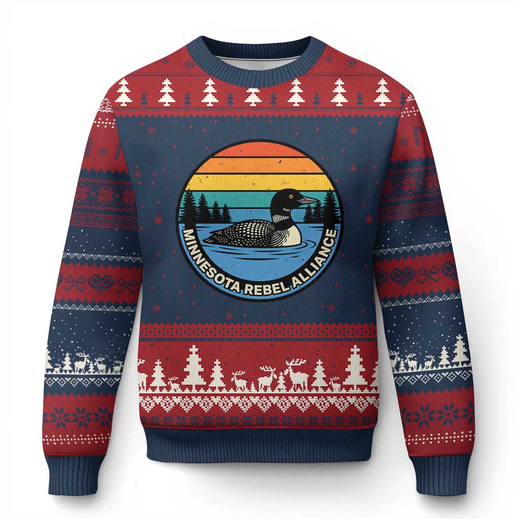 Minnesota Rebel Alliance Vintage Retro Sunset Loon Ugly Christmas Sweater TS02 Navy Red Print Your Wear