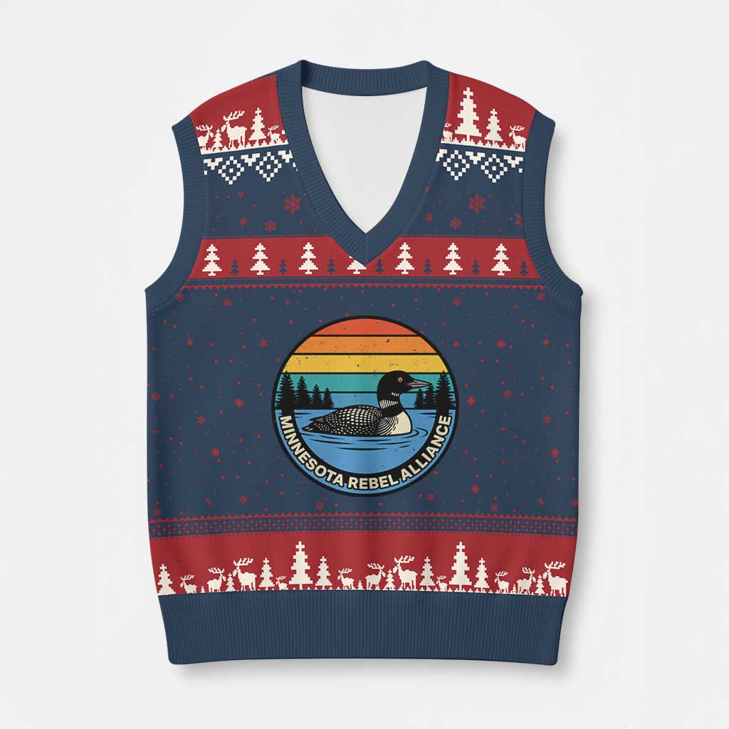 Minnesota Rebel Alliance Vintage Retro Sunset Loon V-Neck Knit Sweater Vest TS02 Navy Red Print Your Wear