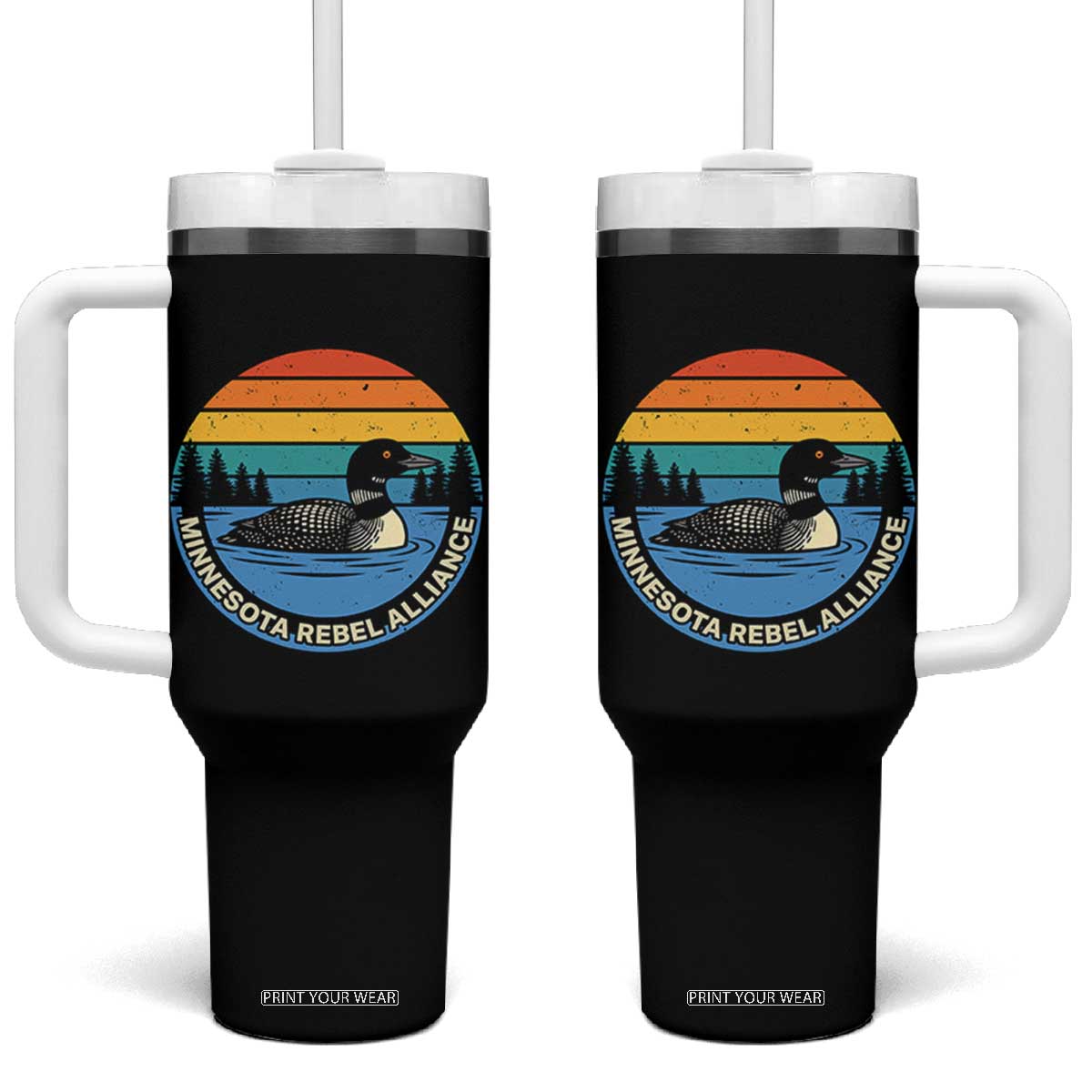 Minnesota Rebel Alliance Vintage Retro Sunset Loon Tumbler With Handle TS02 One Size: 40 oz Black Print Your Wear