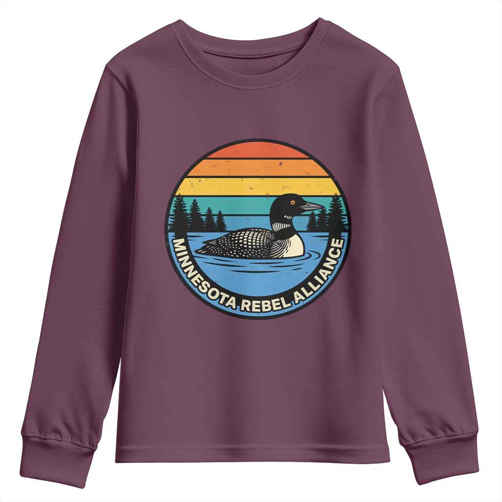 Minnesota Rebel Alliance Vintage Retro Sunset Loon Youth Sweatshirt TS02 Maroon Print Your Wear