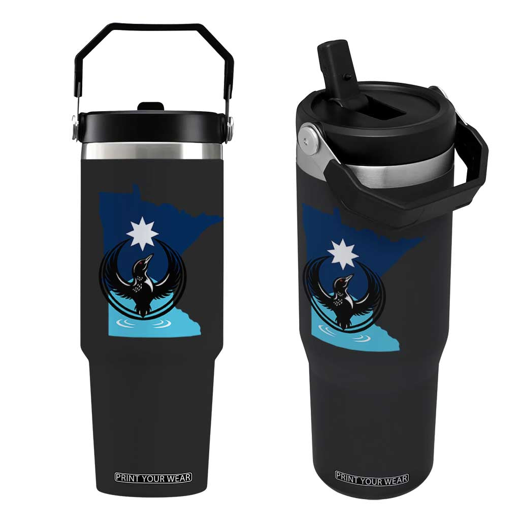 Minnesota Loon Rising Flip Straw Tumbler Star Emblem MN State Flag Pride TS02 One Size: 30 oz Black Print Your Wear