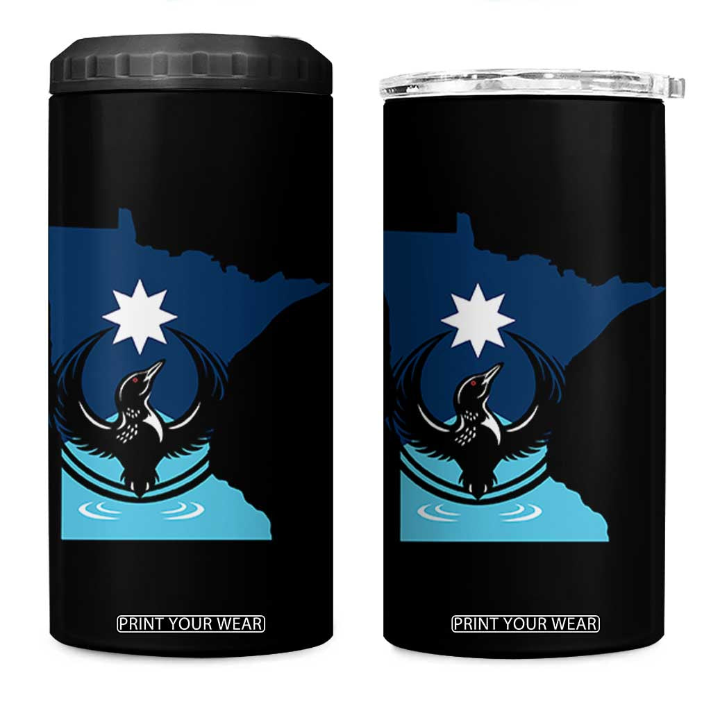 Minnesota Loon Rising 4 in 1 Can Cooler Tumbler Star Emblem MN State Flag Pride TS02 One Size: 16 oz Black Print Your Wear