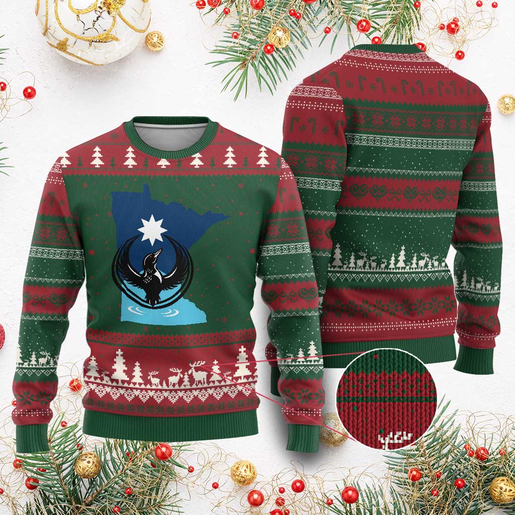 Minnesota Loon Rising Ugly Christmas Sweater Star Emblem MN State Flag Pride TS02 Red Green Print Your Wear