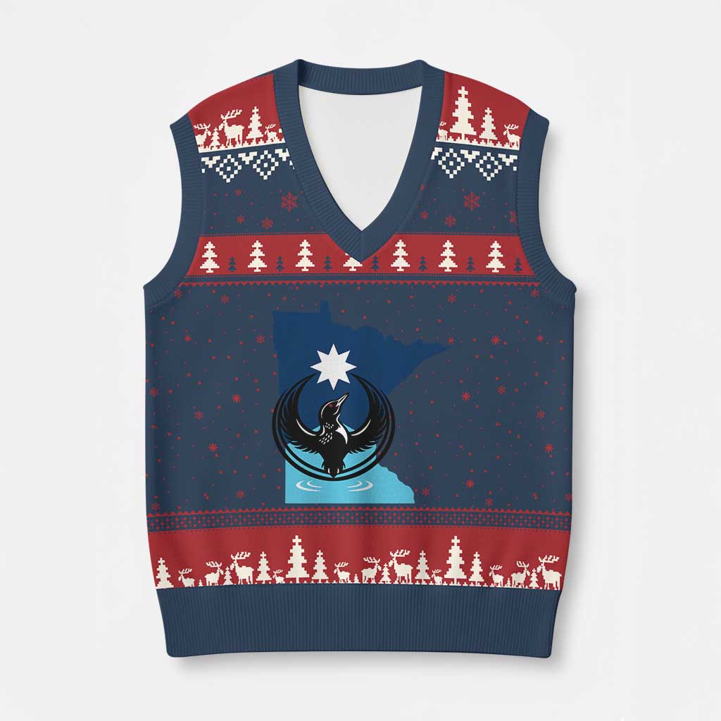 Minnesota Loon Rising V-Neck Knit Sweater Vest Star Emblem MN State Flag Pride TS02 Navy Red Print Your Wear