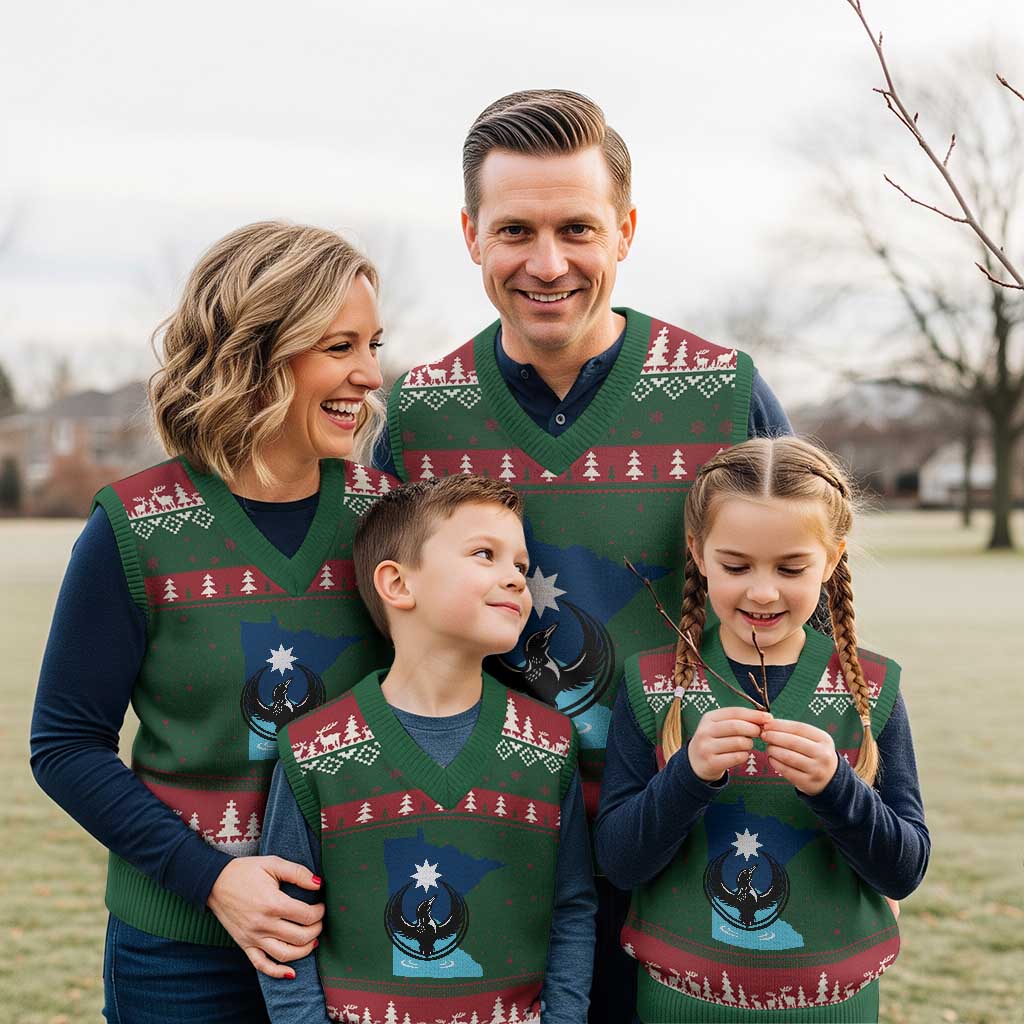 Minnesota Loon Rising V-Neck Knit Sweater Vest Star Emblem MN State Flag Pride TS02 Red Green Print Your Wear