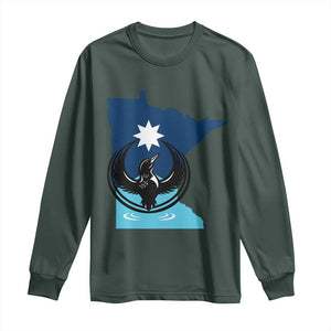 Minnesota Loon Rising Long Sleeve Shirt Star Emblem MN State Flag Pride TS02 Dark Forest Green Print Your Wear