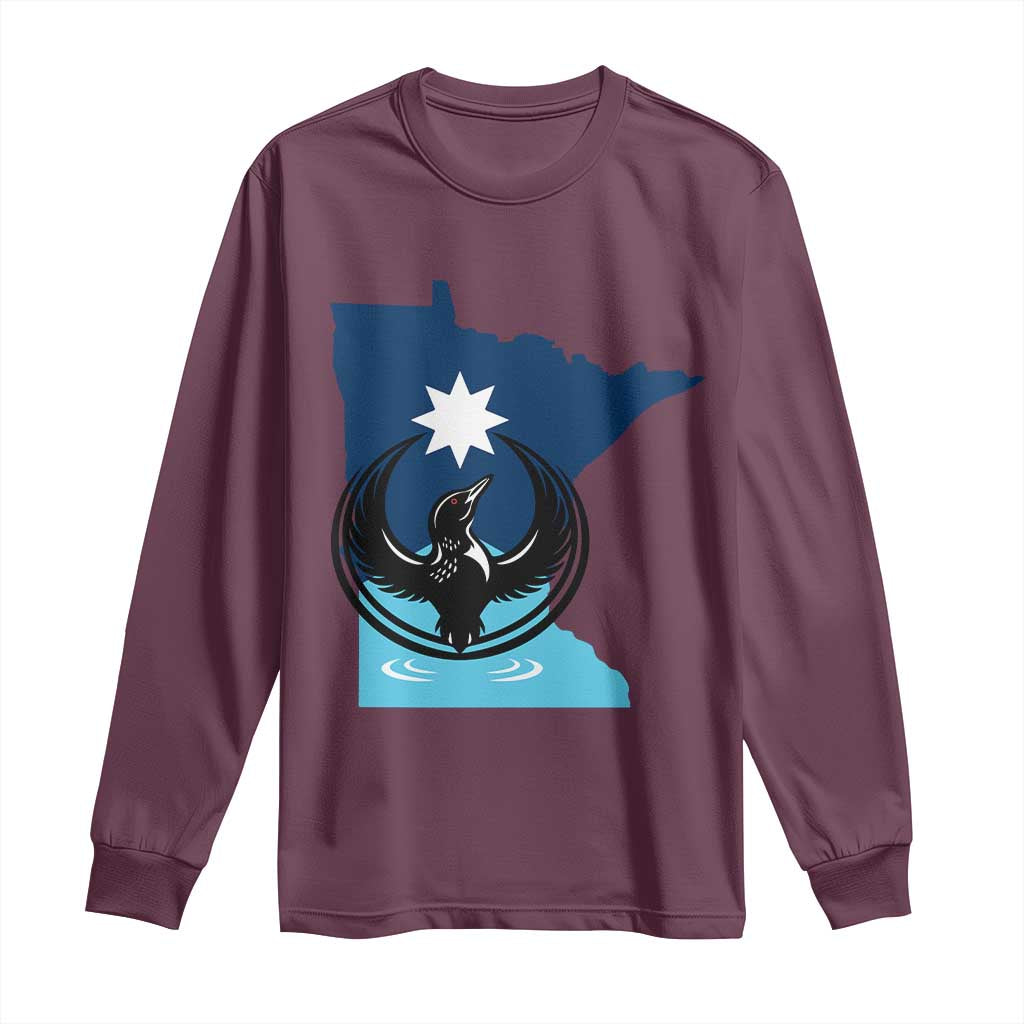 Minnesota Loon Rising Long Sleeve Shirt Star Emblem MN State Flag Pride TS02 Maroon Print Your Wear