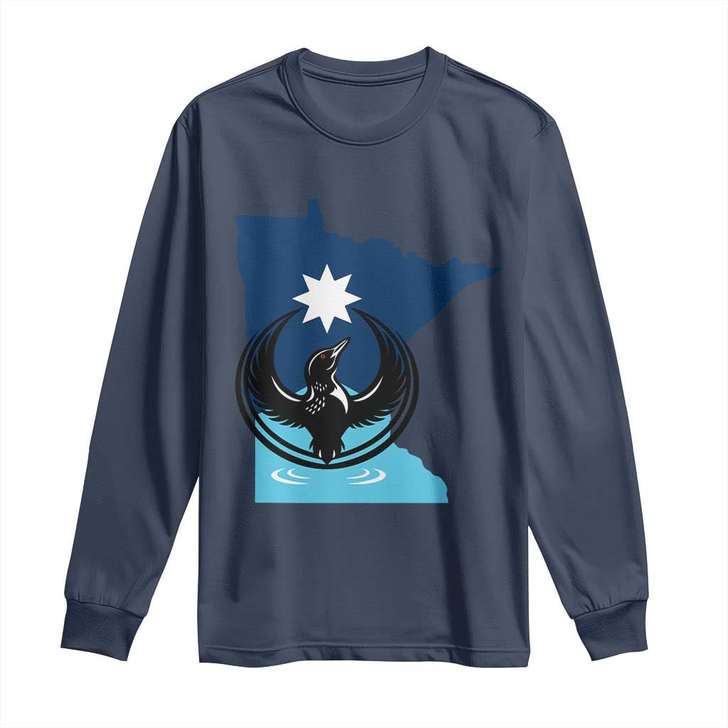 Minnesota Loon Rising Long Sleeve Shirt Star Emblem MN State Flag Pride TS02 Navy Print Your Wear