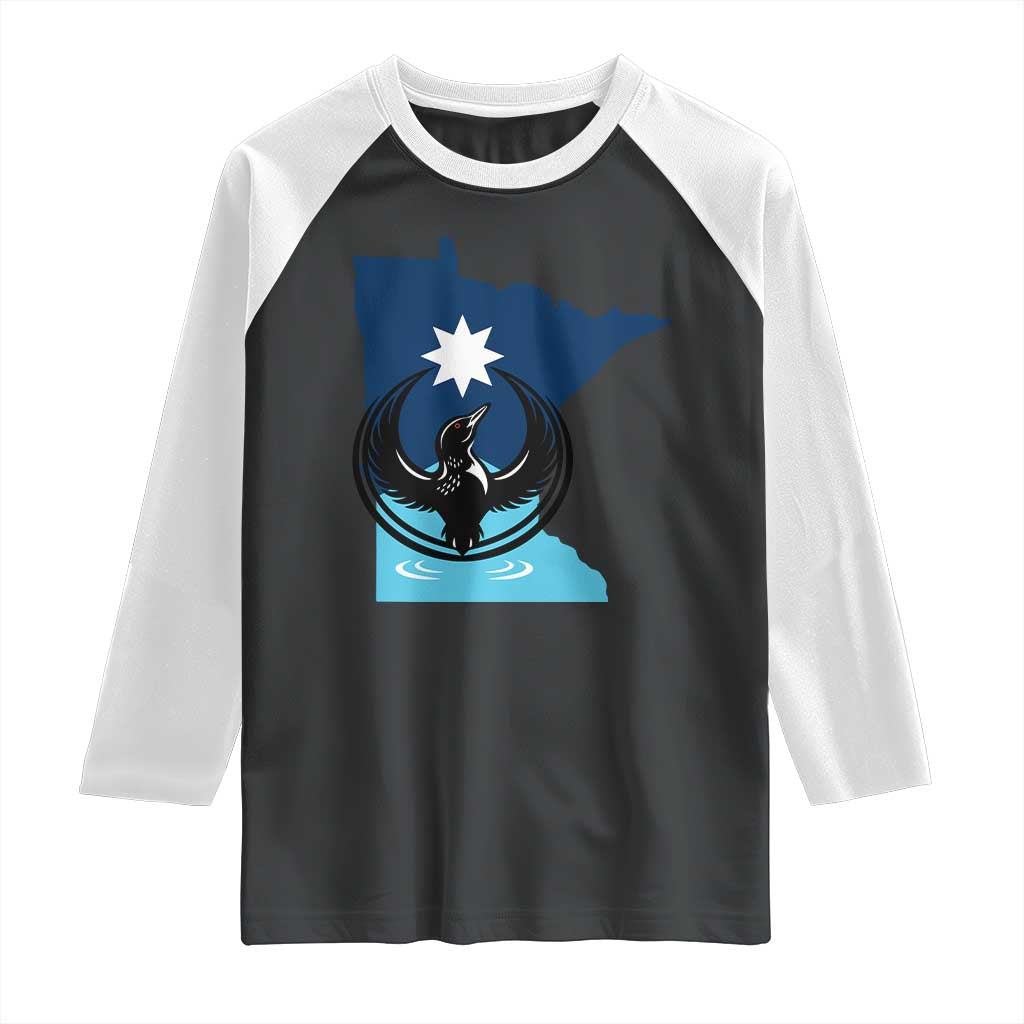 Minnesota Loon Rising Raglan Shirt Star Emblem MN State Flag Pride TS02 Black White Print Your Wear
