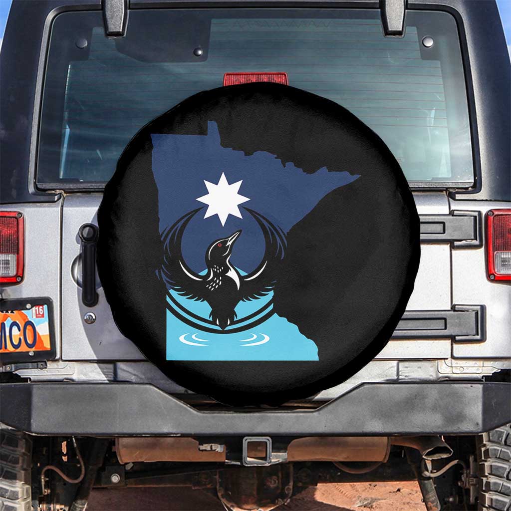 Minnesota Loon Rising Spare Tire Cover Star Emblem MN State Flag Pride TS02 No hole Black Print Your Wear