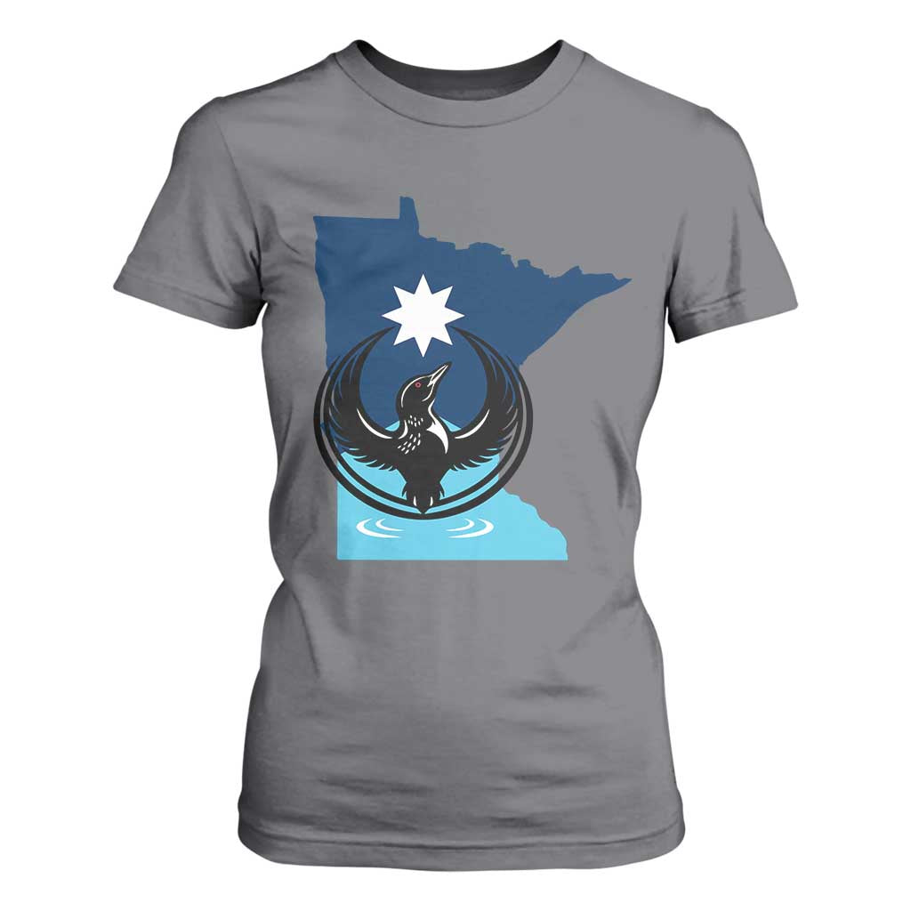 Minnesota Loon Rising T Shirt For Women Star Emblem MN State Flag Pride TS02 Charcoal Print Your Wear