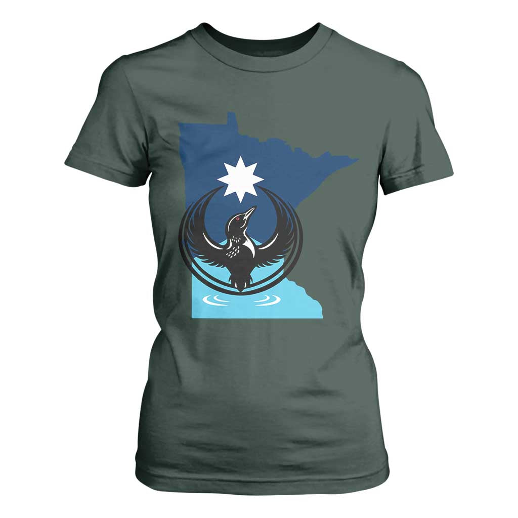 Minnesota Loon Rising T Shirt For Women Star Emblem MN State Flag Pride TS02 Dark Forest Green Print Your Wear