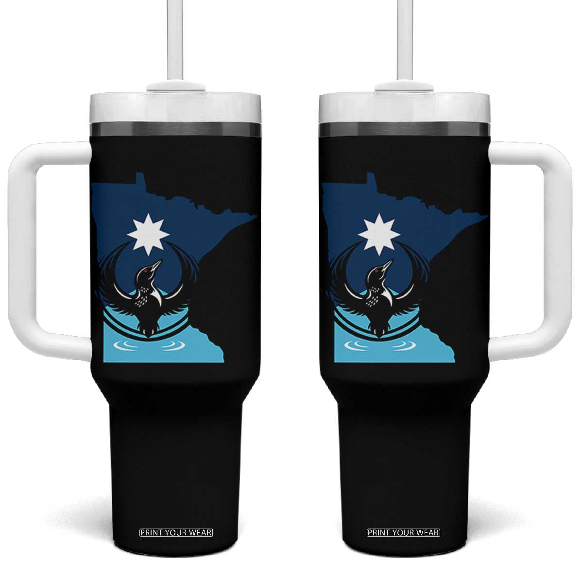Minnesota Loon Rising Tumbler With Handle Star Emblem MN State Flag Pride TS02 One Size: 40 oz Black Print Your Wear