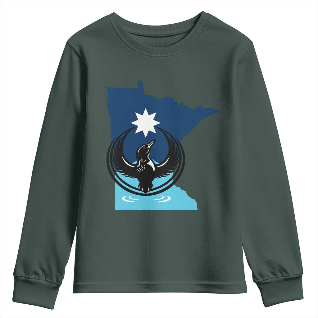 Minnesota Loon Rising Youth Sweatshirt Star Emblem MN State Flag Pride TS02 Dark Forest Green Print Your Wear