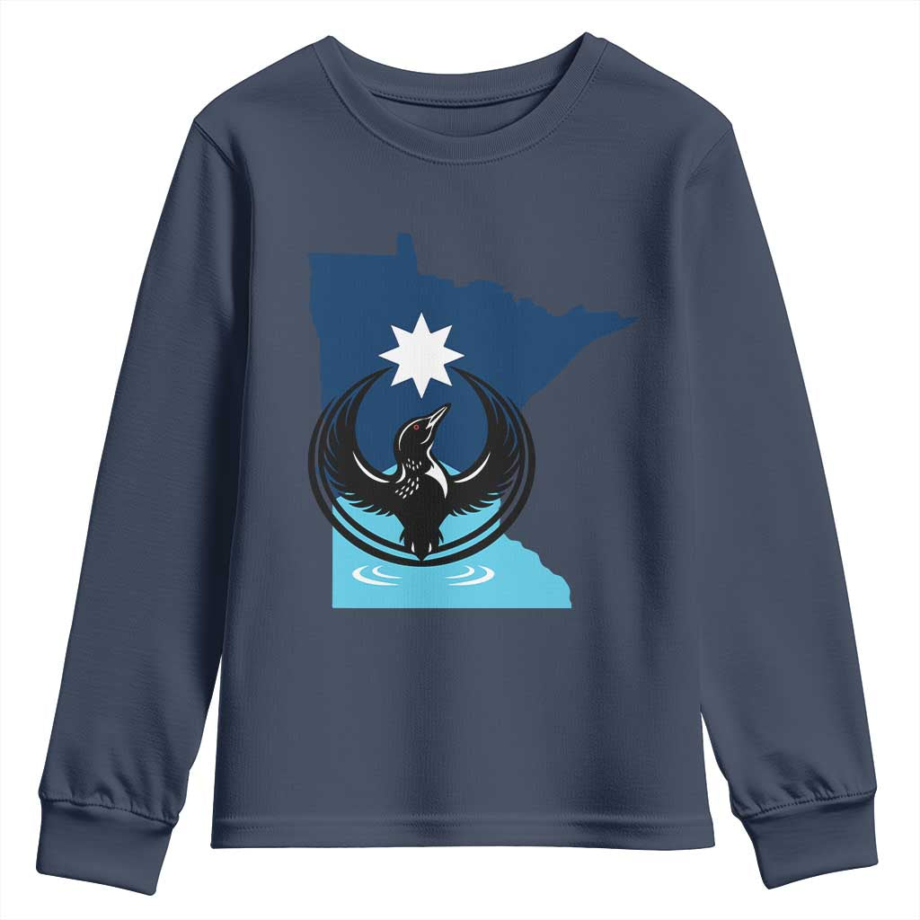 Minnesota Loon Rising Youth Sweatshirt Star Emblem MN State Flag Pride TS02 Navy Print Your Wear
