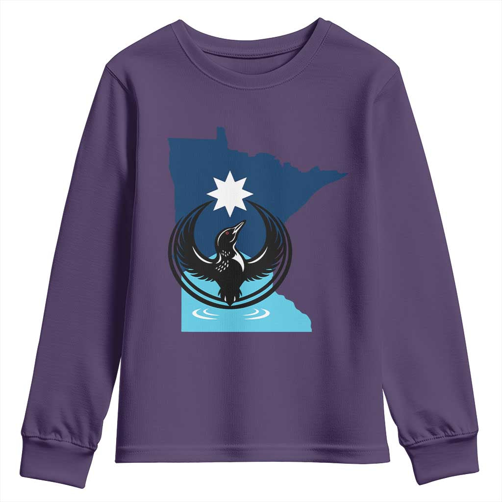 Minnesota Loon Rising Youth Sweatshirt Star Emblem MN State Flag Pride TS02 Purple Print Your Wear
