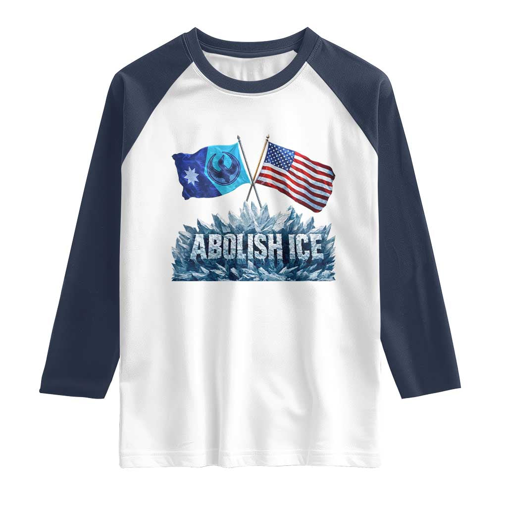 Abolish Ice Minnesota American Flag Raglan Shirt MN Rebel Loon Resistance Protest TS02 White Navy Print Your Wear