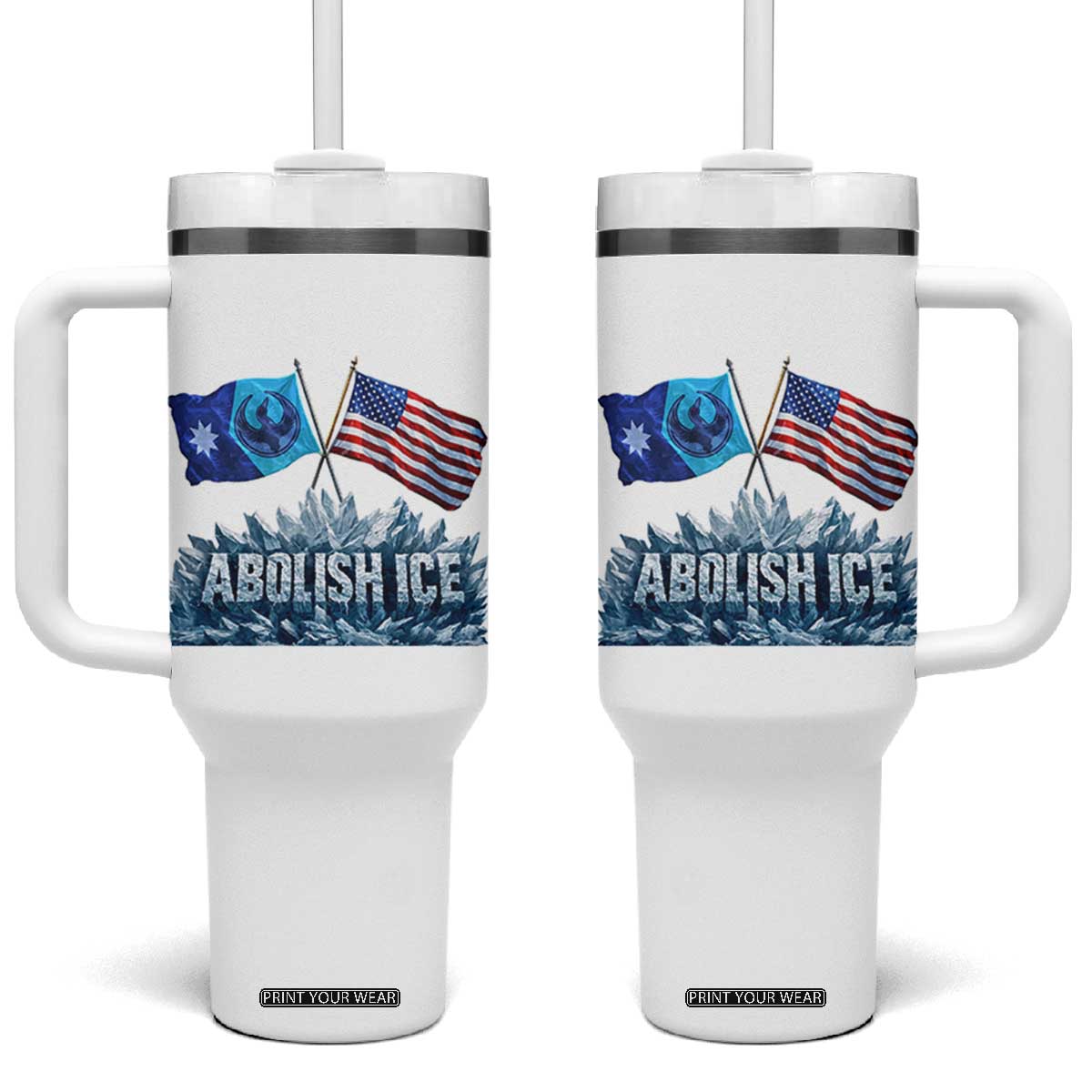 Abolish Ice Minnesota American Flag Tumbler With Handle MN Rebel Loon Resistance Protest TS02 One Size: 40 oz White Print Your Wear