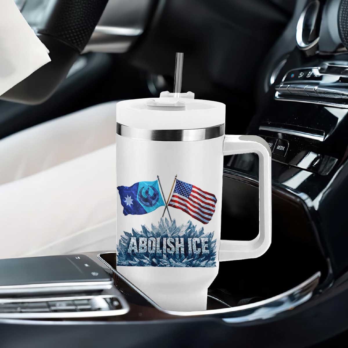 Abolish Ice Minnesota American Flag Tumbler With Handle MN Rebel Loon Resistance Protest TS02 Print Your Wear