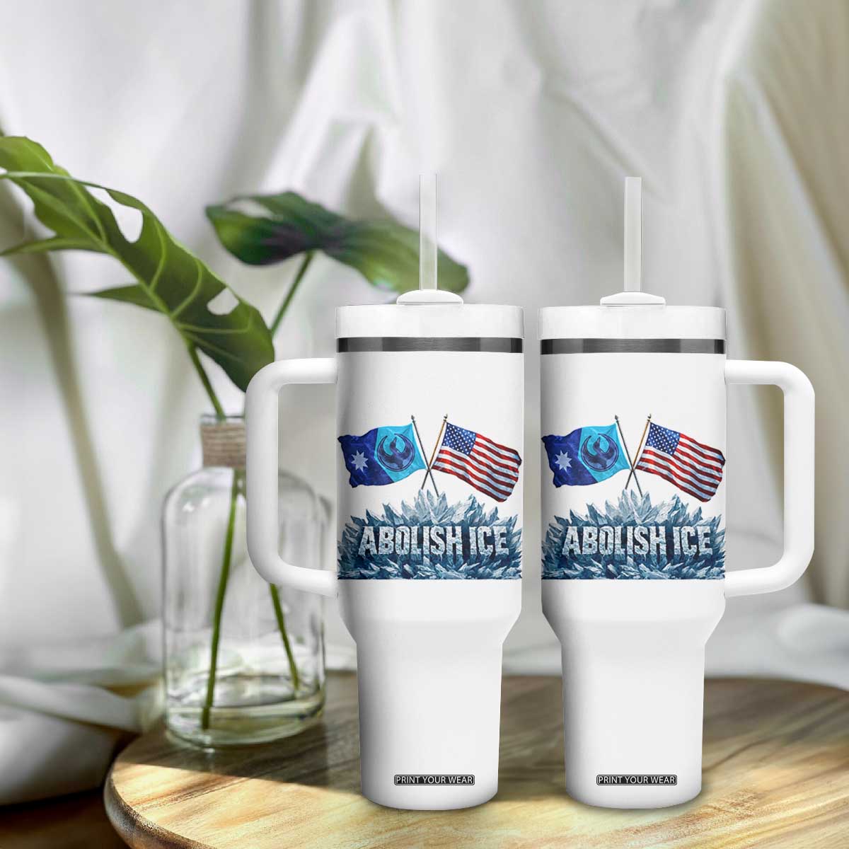 Abolish Ice Minnesota American Flag Tumbler With Handle MN Rebel Loon Resistance Protest TS02 Print Your Wear