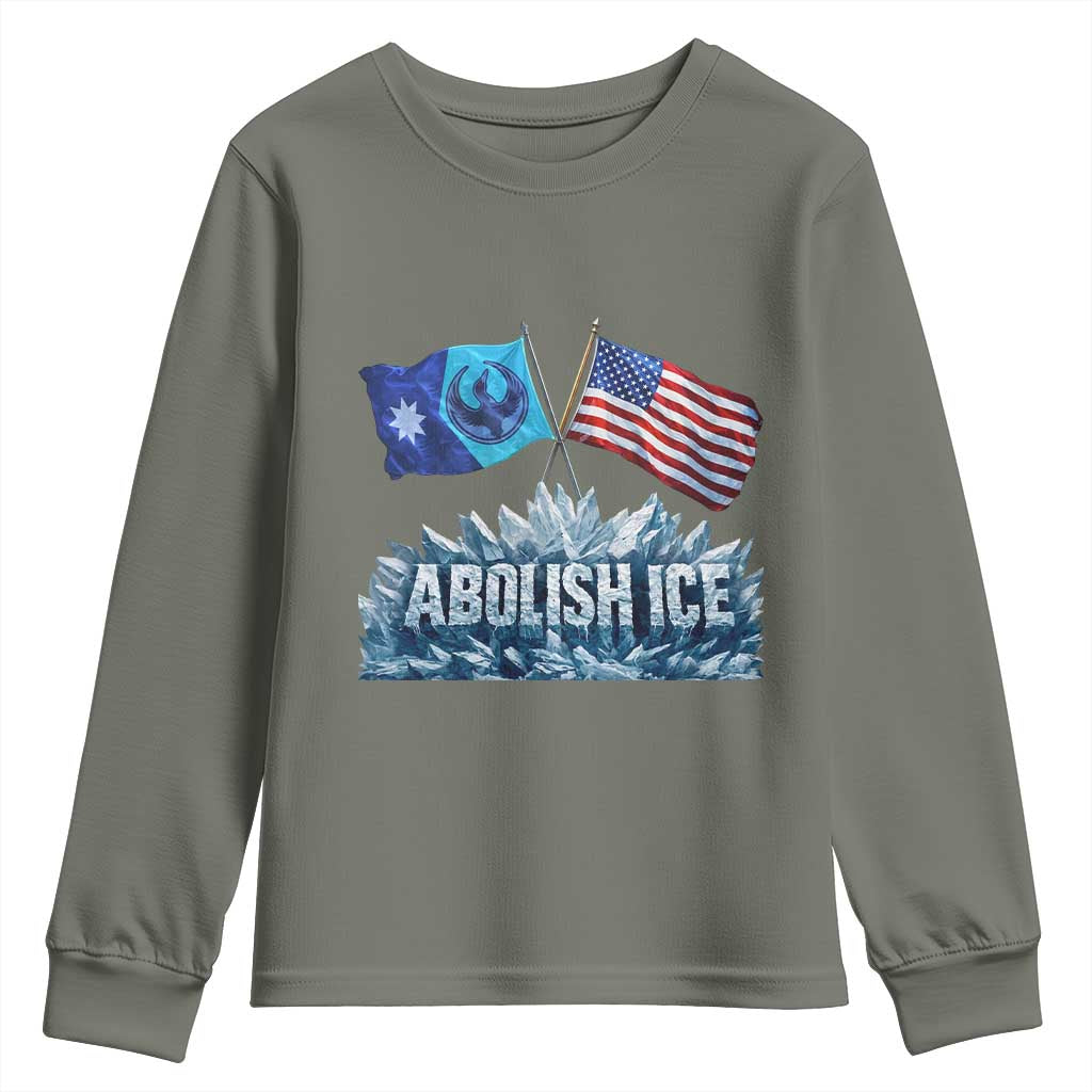 Abolish Ice Minnesota American Flag Youth Sweatshirt MN Rebel Loon Resistance Protest TS02 Military Green Print Your Wear