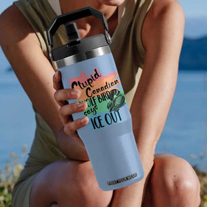 Stupid Canadian Wolf Bird Says Ice Out Flip Straw Tumbler Funny Activist Loon Minnesota Rebel Rainbow TS02 One Size: 30 oz Light Blue Print Your Wear