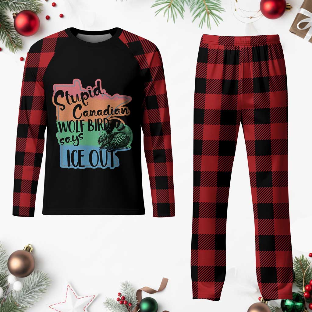 Stupid Canadian Wolf Bird Says Ice Out Plaid Pajama Set Funny Activist Loon Minnesota Rebel Rainbow TS02 Buffalo Plaid Print Your Wear