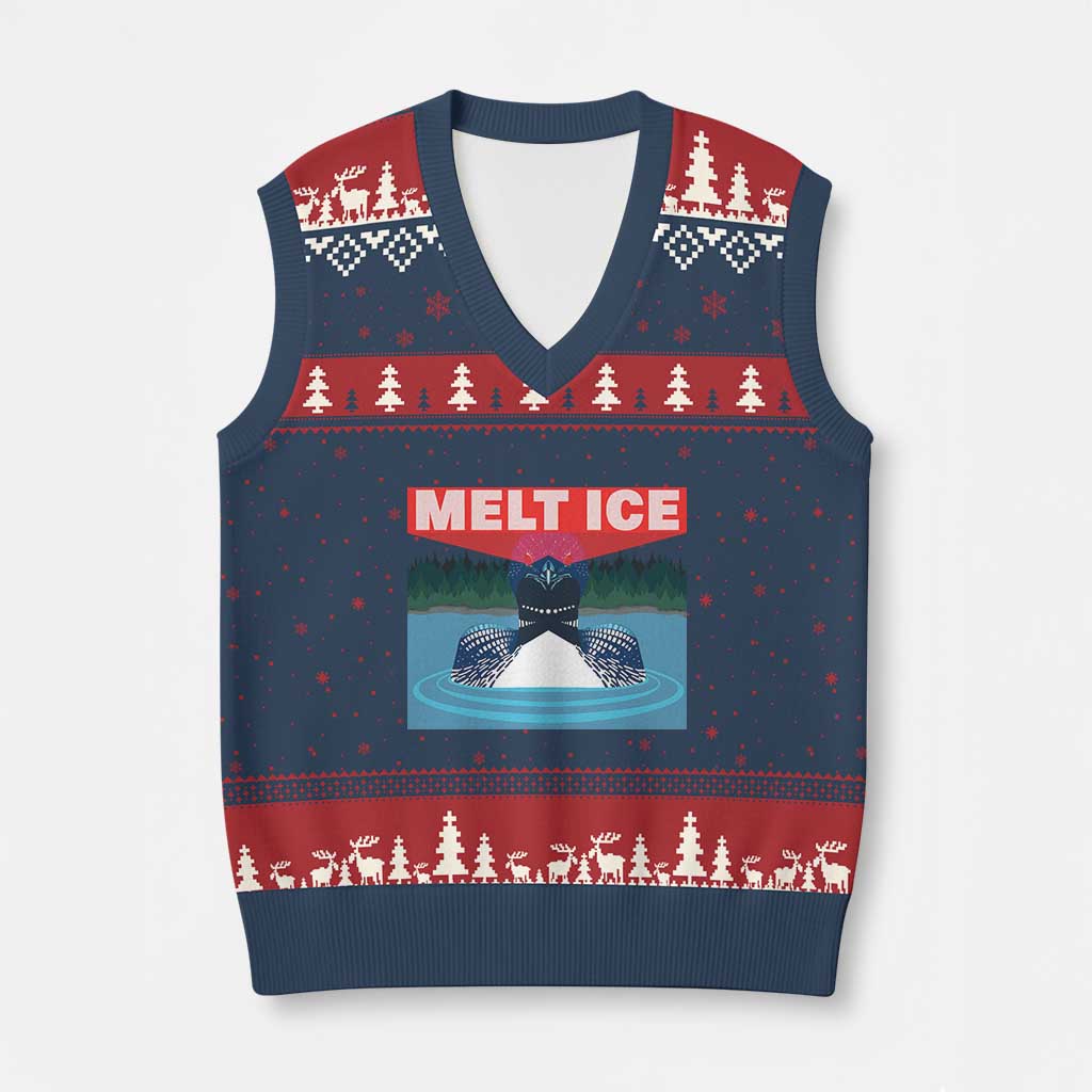 Melt Ice Red Eye Laser Loon V-Neck Knit Sweater Vest Political Resistance Minnesota Protest TS02 Navy Red Print Your Wear