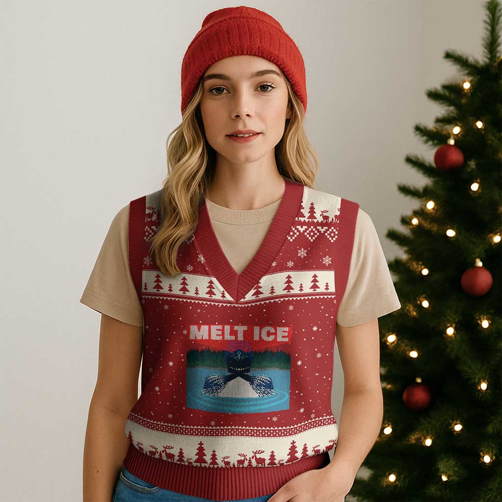 Melt Ice Red Eye Laser Loon V-Neck Knit Sweater Vest Political Resistance Minnesota Protest TS02 Red Beige Print Your Wear