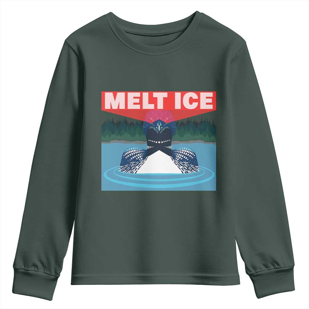 Melt Ice Red Eye Laser Loon Youth Sweatshirt Political Resistance Minnesota Protest TS02 Dark Forest Green Print Your Wear
