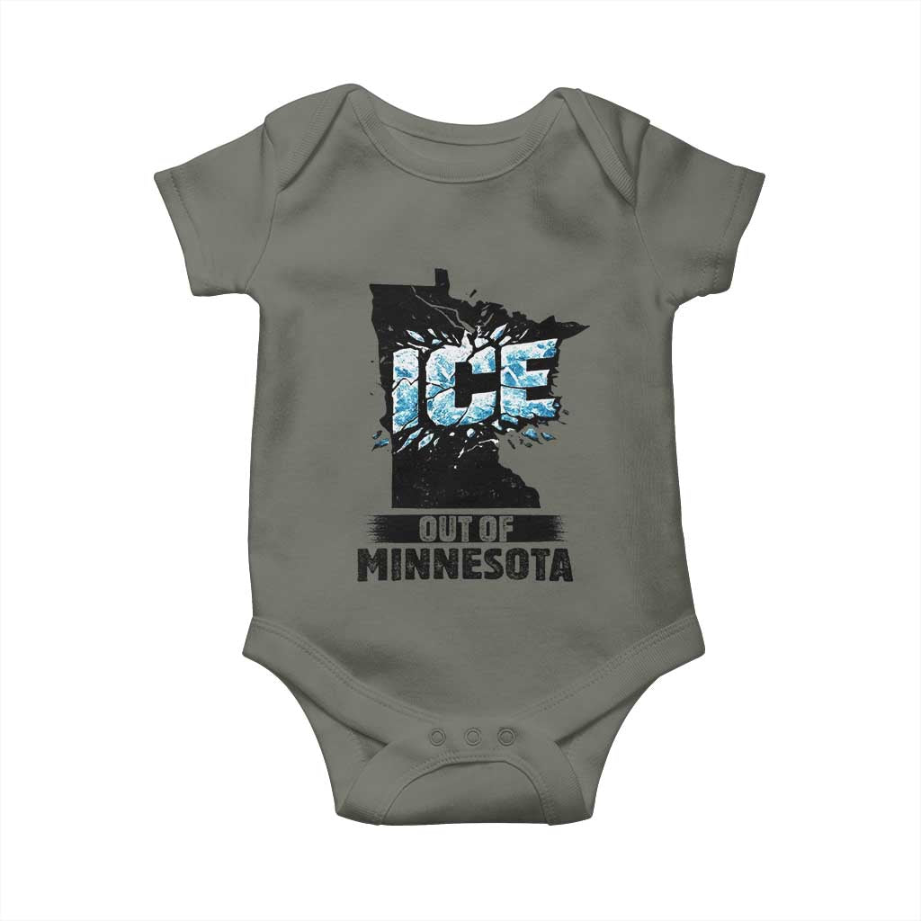 Ice Out of Minnesota Baby Onesie MN State Map Abolish Ice Protest TS02 Military Green Print Your Wear