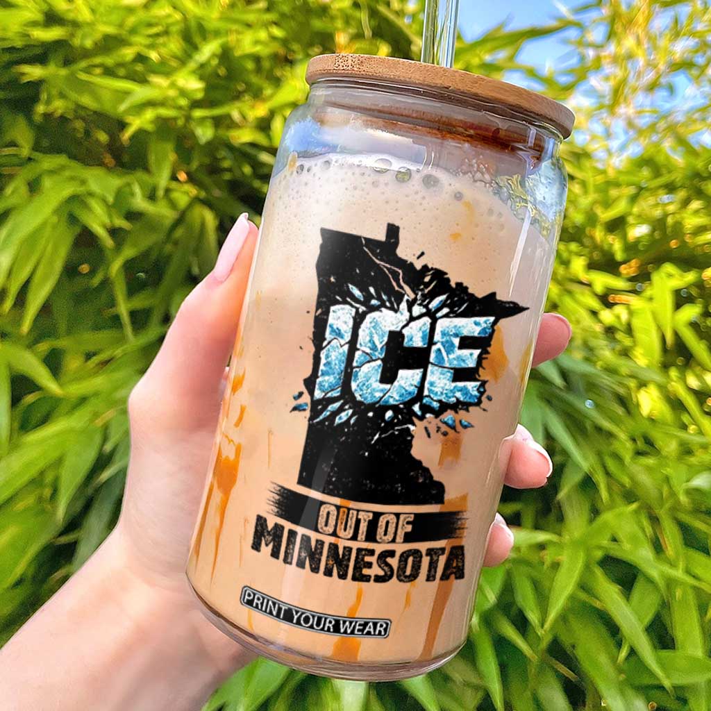 Ice Out of Minnesota Glass Can MN State Map Abolish Ice Protest TS02 White Print Your Wear