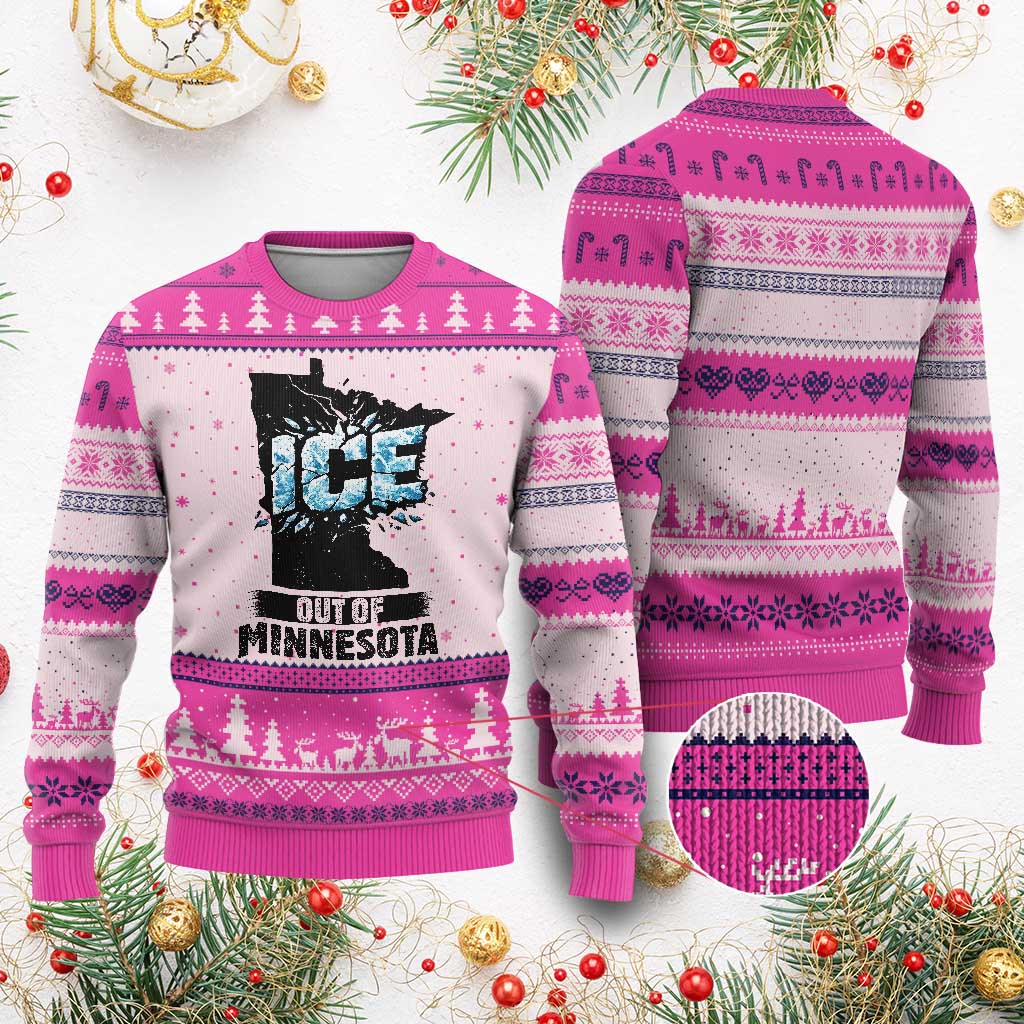 Ice Out of Minnesota Ugly Christmas Sweater MN State Map Abolish Ice Protest TS02 Hot Pink Print Your Wear