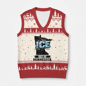 Ice Out of Minnesota V-Neck Knit Sweater Vest MN State Map Abolish Ice Protest TS02 Beige Red Print Your Wear