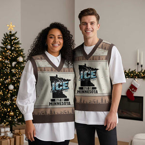 Ice Out of Minnesota V-Neck Knit Sweater Vest MN State Map Abolish Ice Protest TS02 Mocha Mousse Print Your Wear