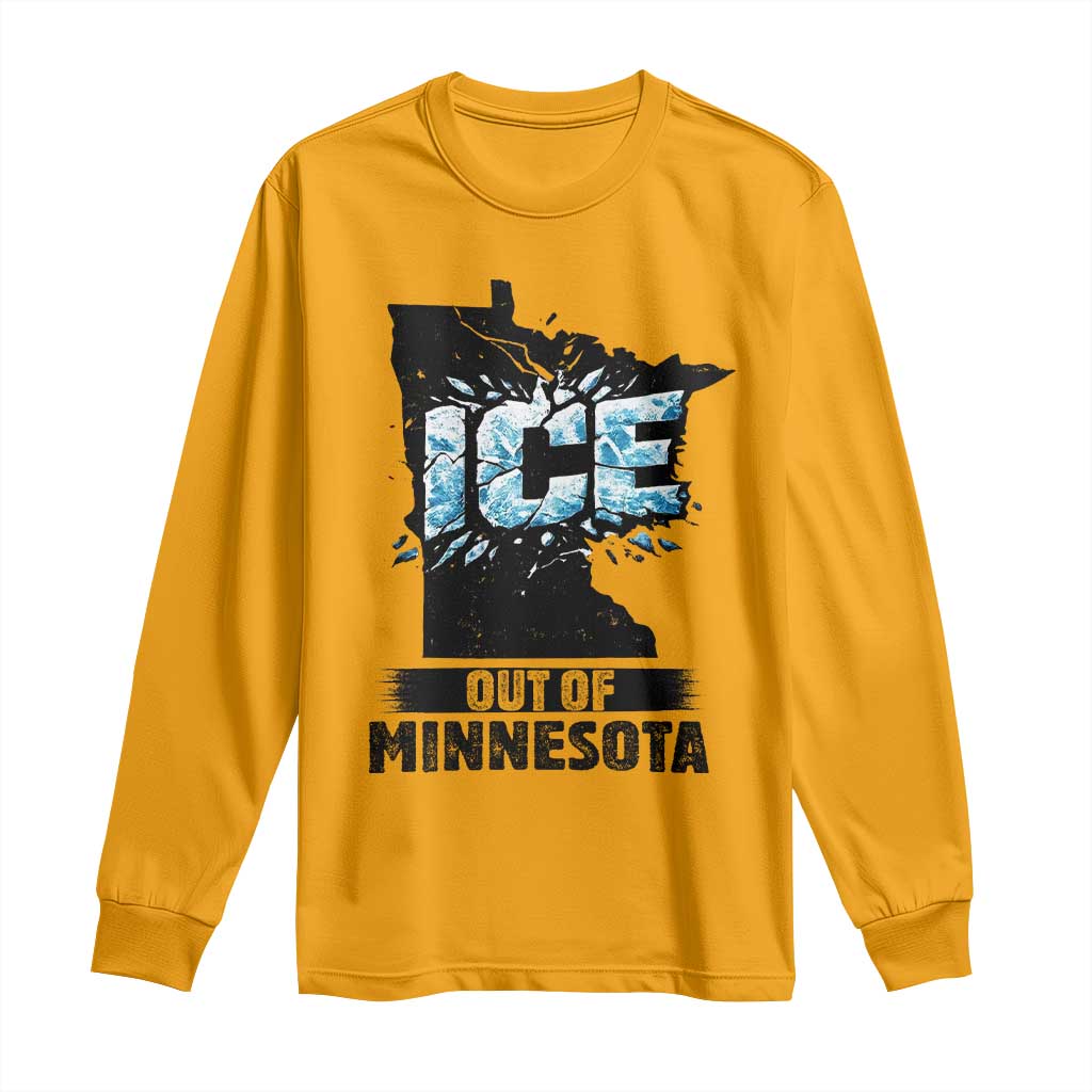 Ice Out of Minnesota Long Sleeve Shirt MN State Map Abolish Ice Protest TS02 Gold Print Your Wear