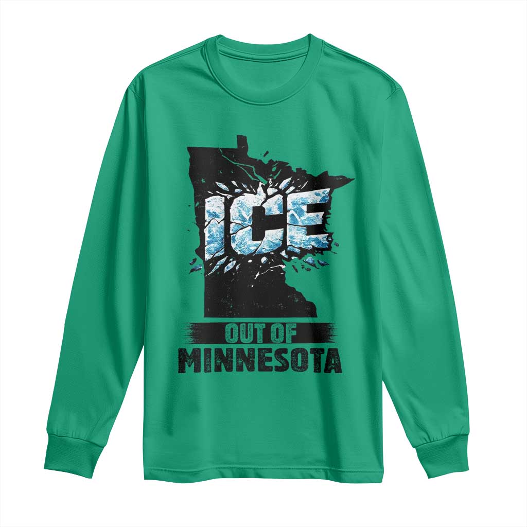 Ice Out of Minnesota Long Sleeve Shirt MN State Map Abolish Ice Protest TS02 Irish Green Print Your Wear