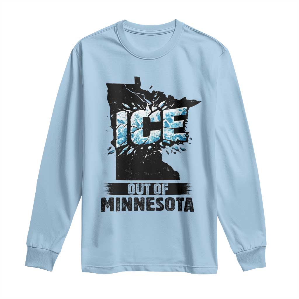Ice Out of Minnesota Long Sleeve Shirt MN State Map Abolish Ice Protest TS02 Light Blue Print Your Wear