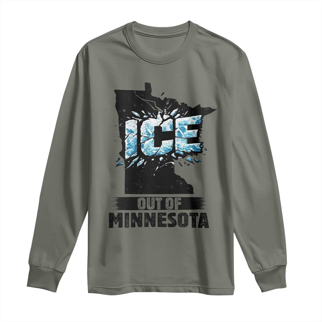 Ice Out of Minnesota Long Sleeve Shirt MN State Map Abolish Ice Protest TS02 Military Green Print Your Wear
