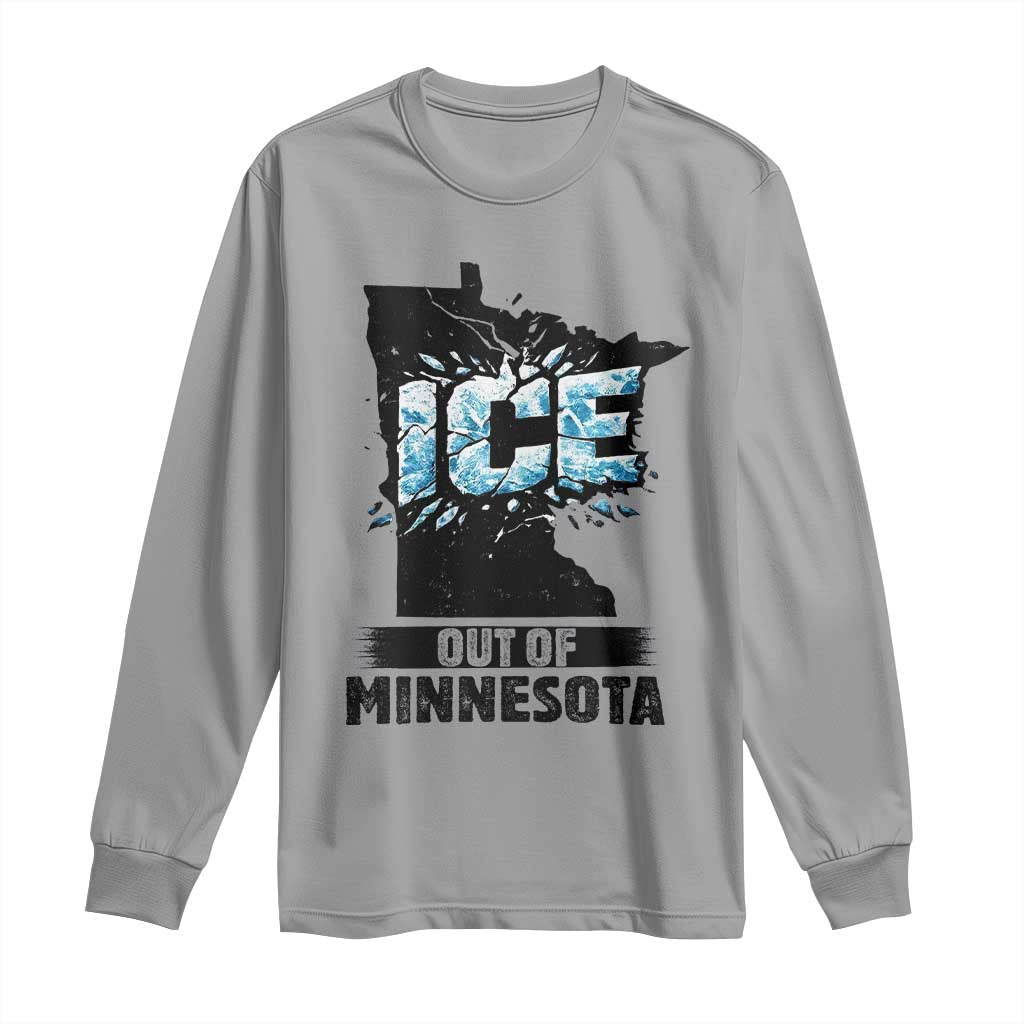 Ice Out of Minnesota Long Sleeve Shirt MN State Map Abolish Ice Protest TS02 Sport Gray Print Your Wear